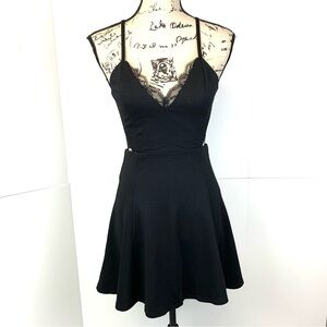 Lush NWT Women Size Small Mini Dress Black Lace Adjustable Strap Goth Coquette